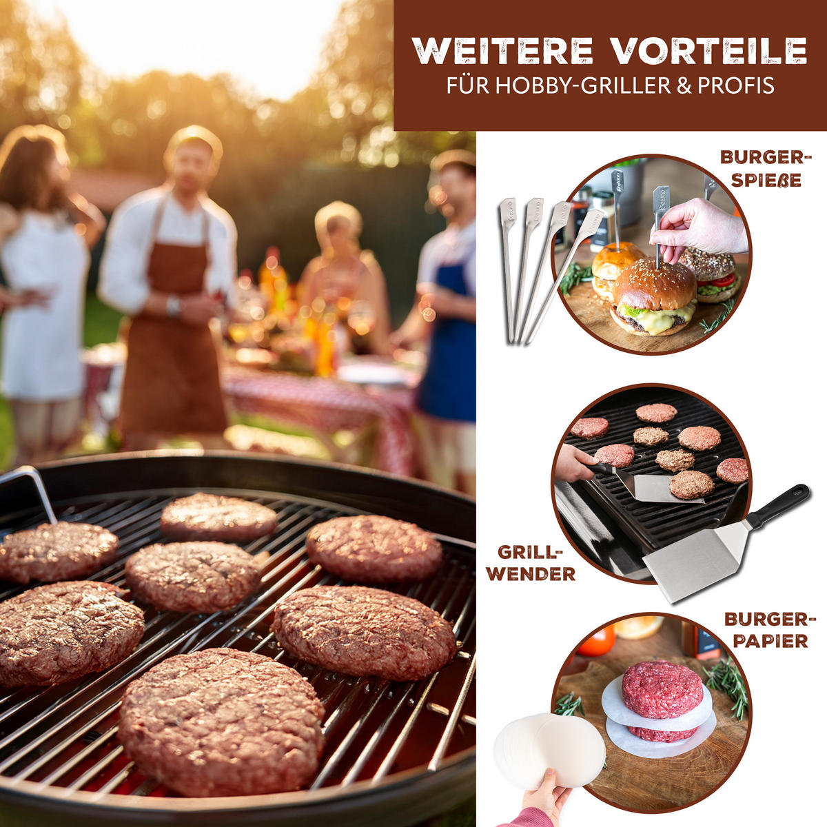 BURGER-SET 6tlg. - Edelstahlfarben, Metall (13/6/30cm) - eluno