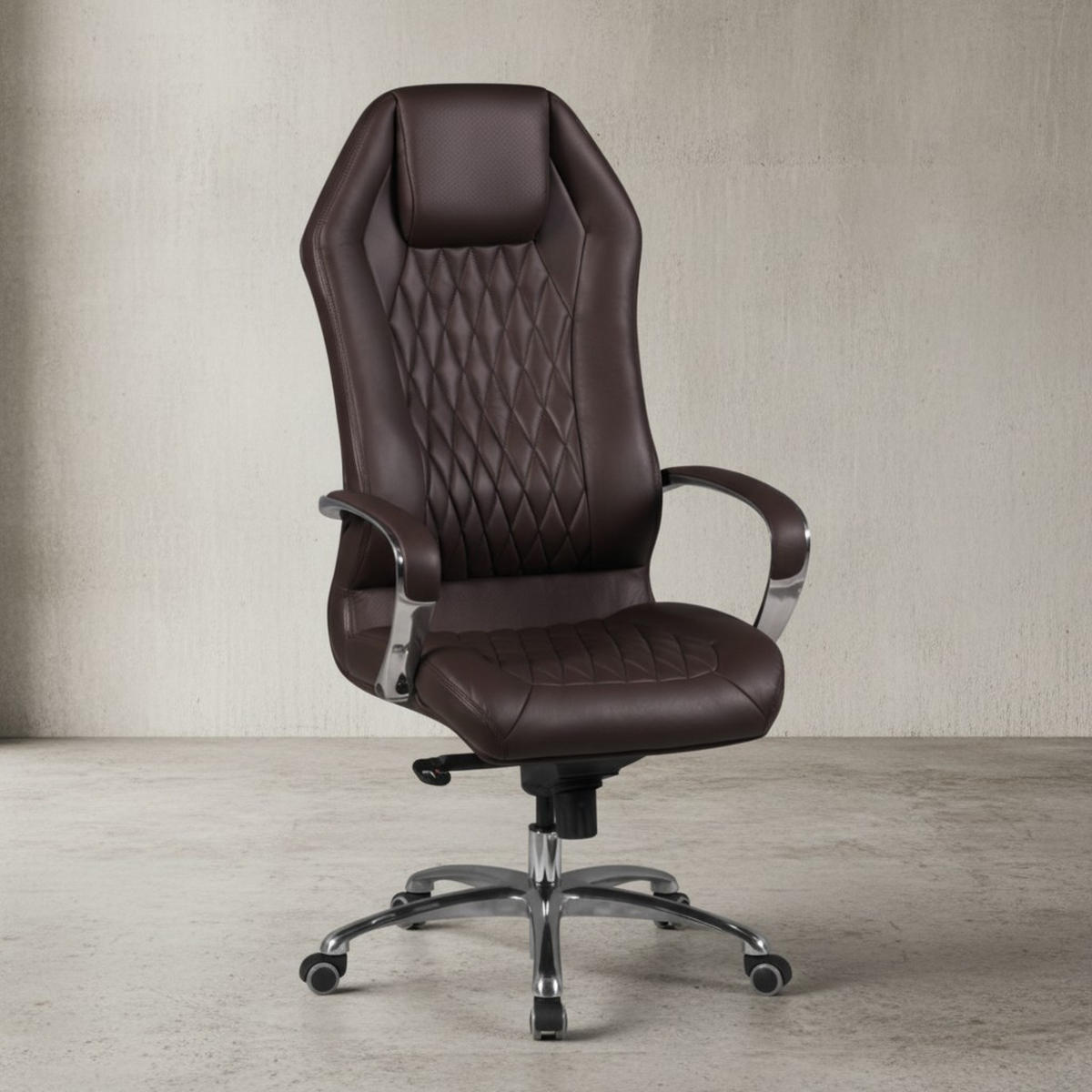 CHEFSESSEL Echtleder mit Multiblockwippmechanik, Lendenwirbelstütze und Aluminiumfußkreuz MILANO, Braun 70x67x136 cm - Silberfarben/Braun, Leder/Metall (70/136/67cm) - KADIMA DESIGN