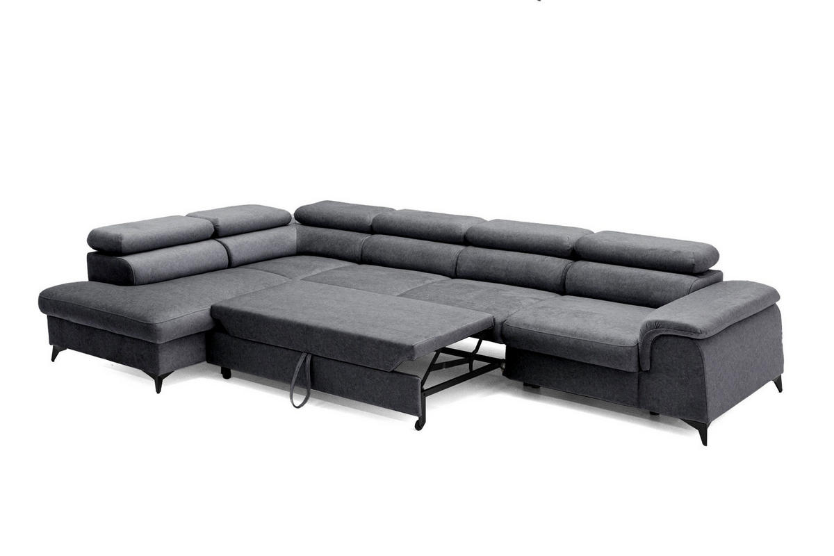 ECKSOFA PLAZA MAXI Links mit Schlaffunktion 127x195 Velours Dunkelgrau - Dunkelgrau/Schwarz, Holz/Textil (350/203cm) - Muffo