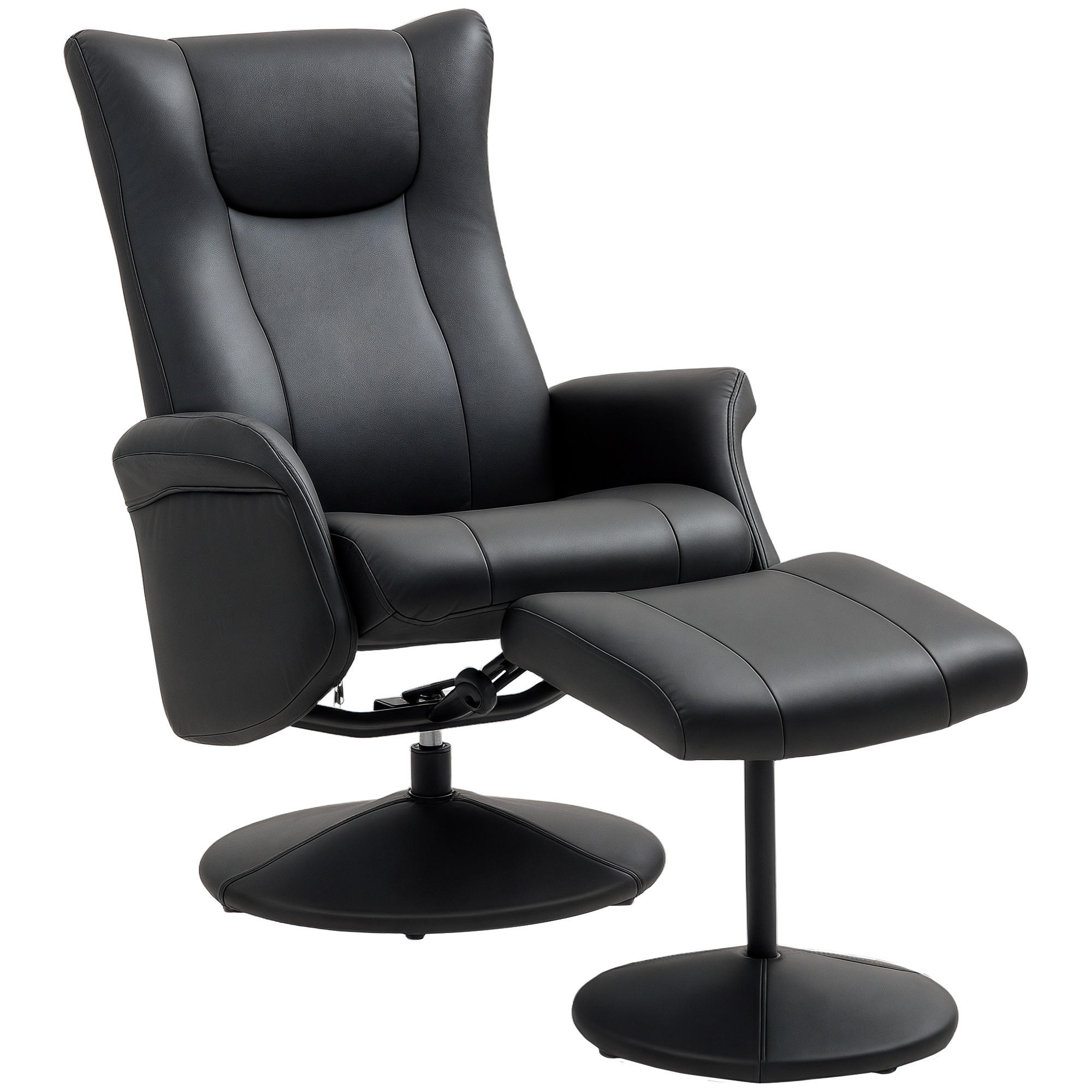 CHEFSESSEL DE-07544 mit Hocker, Lederoptik, drehbar, verstellbare Lehne Schwarz - Schwarz, Metall (70/105/79cm) - ComfortXL