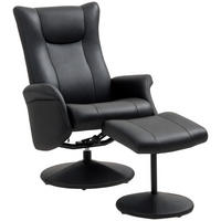 CHEFSESSEL DE-07544 mit Hocker, Lederoptik, drehbar, verstellbare Lehne Schwarz - Schwarz, Metall (70/105/79cm) - ComfortXL