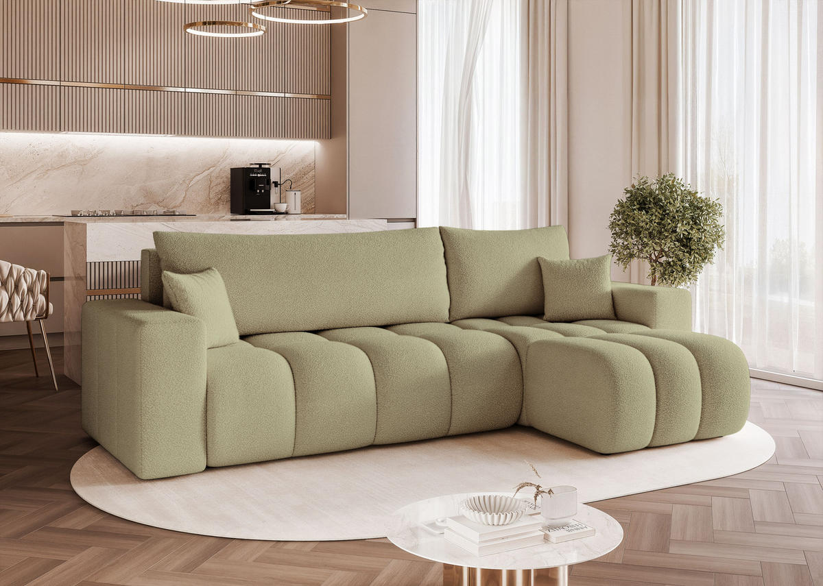 ECKSOFA OFI mit Schlaffunktion und Bettkasten Grün - Grün, Holzwerkstoff/Kunststoff (248/145cm) - Idohome