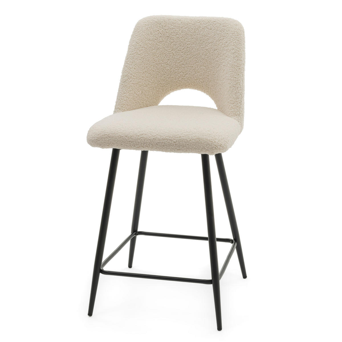 BARHOCKER ORO gepolsterter mit Steppung - hellbeige - Boucle - Ecru/Schwarz, Textil/Metall (48/94/55cm) - NEW HOME