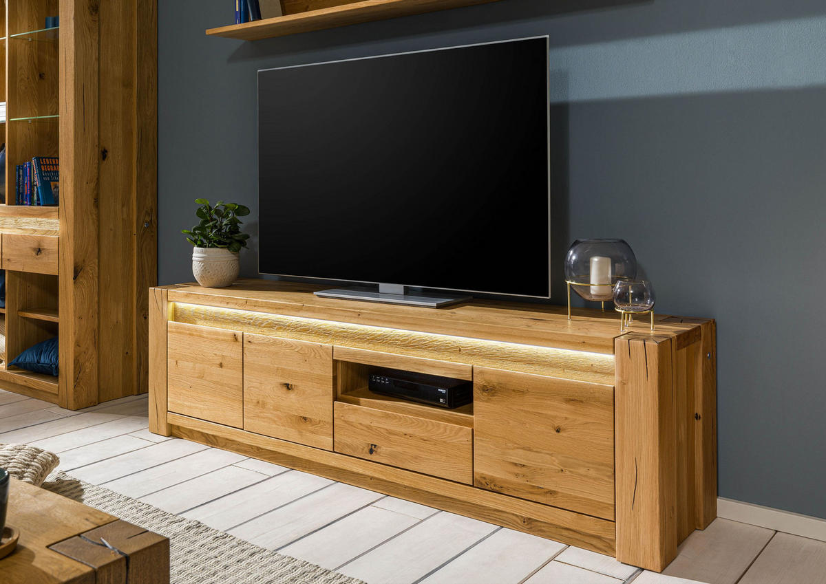 TV-BOARD Wildeiche 193x40x53 natur geölt KENT #133 - Naturfarben, Holz (193/53/40cm) - Massivmoebel24
