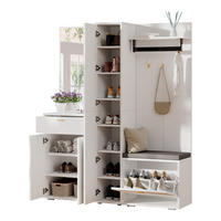 GARDEROBE Weiß Spiegel Bank 3 Türen Schuhregal 150x36x180cm - Weiß, Holzwerkstoff (150/180/36cm) - FLIEKS