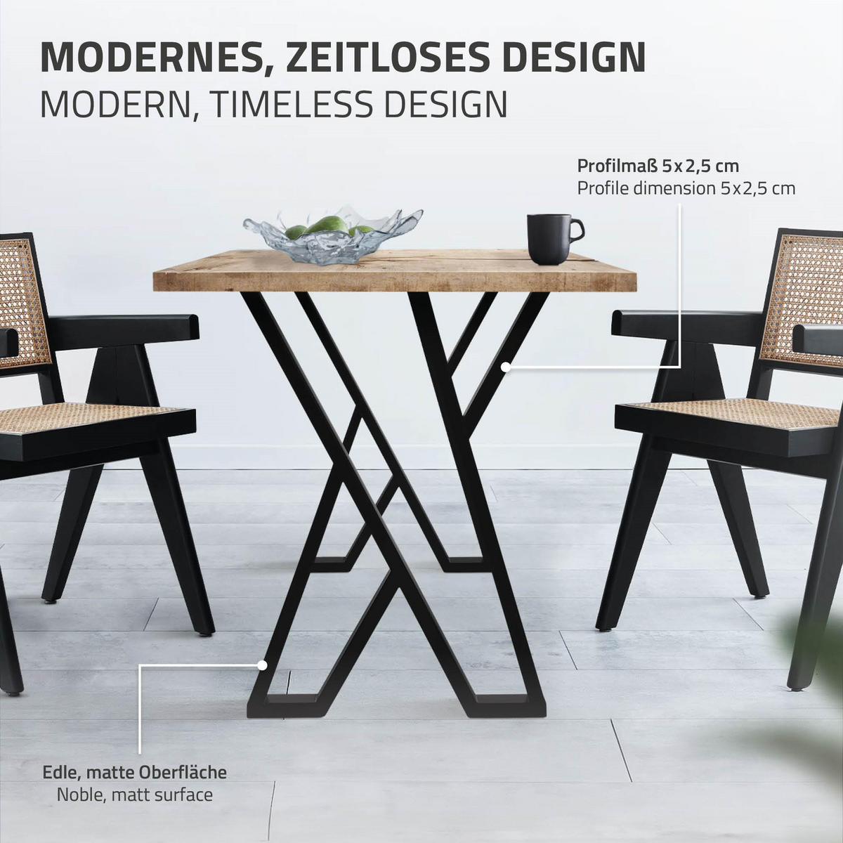 NOHY STOLU, sada 2 ks, 50 x V 71 cm, tvar X, černé - černá, kov (50/71/8cm) - ML-DESIGN