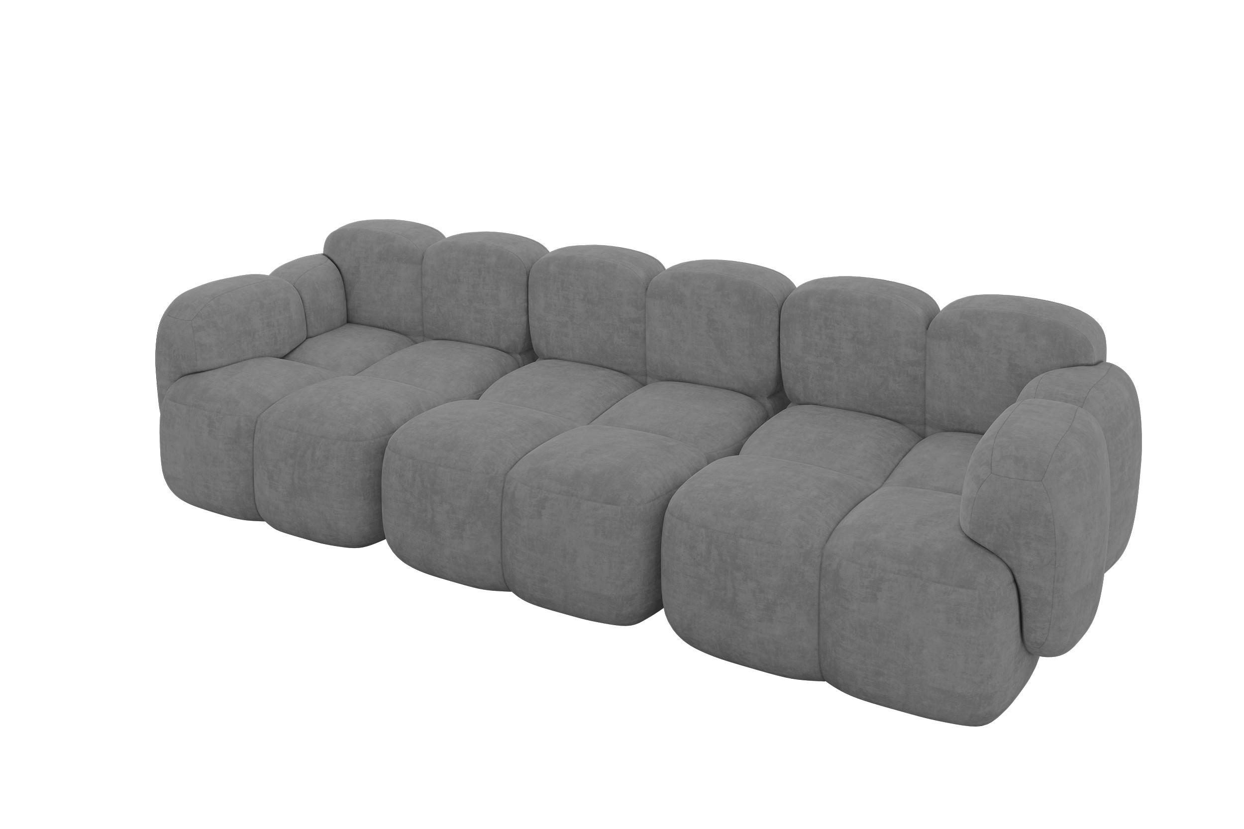 3-SITZER modulares Sofa Miko-S2 300x118x75 cm Grau Velours - Schwarz/Grau, Holzwerkstoff/Kunststoff (300/75/118cm) - ALTDECOR