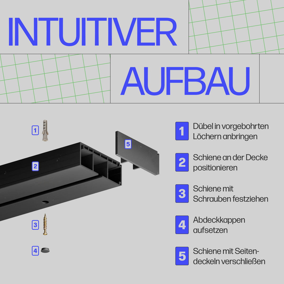 GARDINENSCHIENE inkl. Rundbögen 480cm (4x120cm) 1-läufig - Schwarz, Kunststoff (6/1.8/480cm)