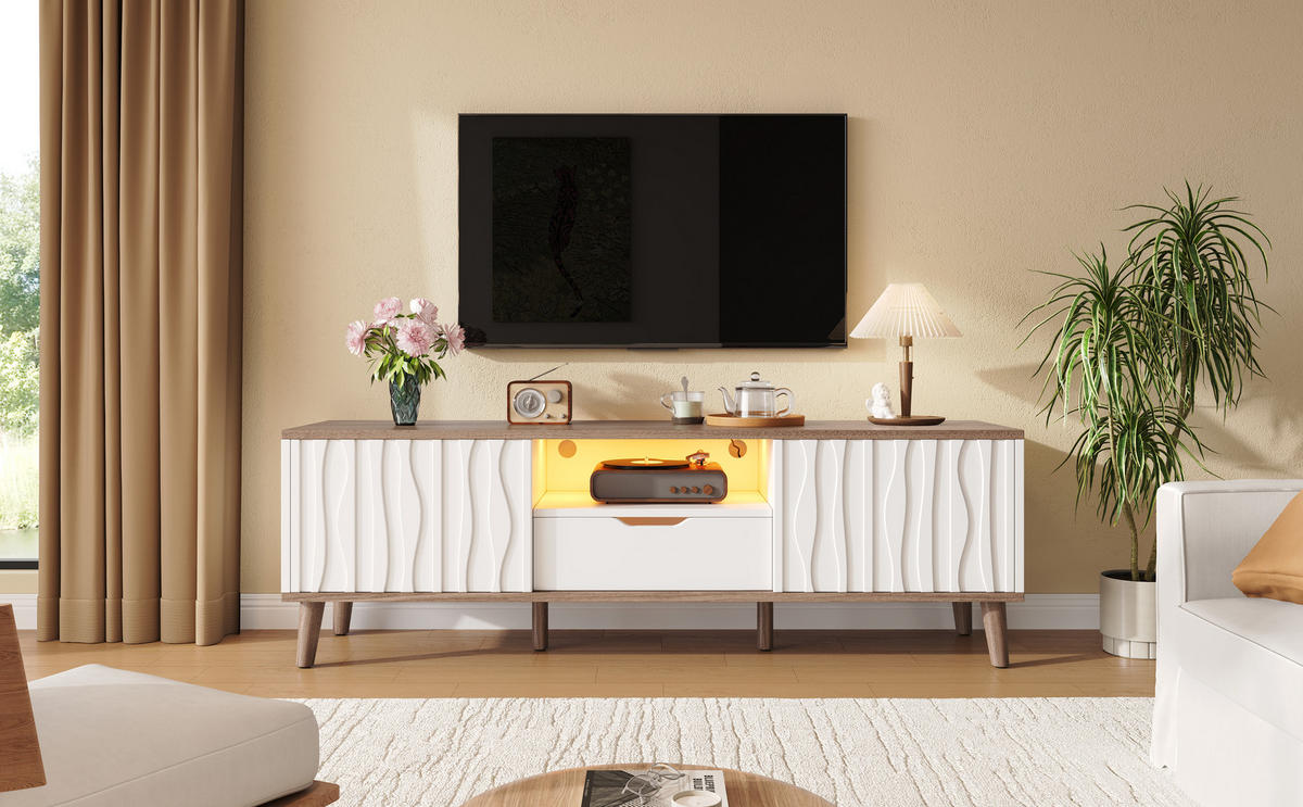 TV-SCHRANK 160x40x52 cm mit LED, Stauraum und Schiebetür, Weiß - Weiß, Holz (160/52/40cm)