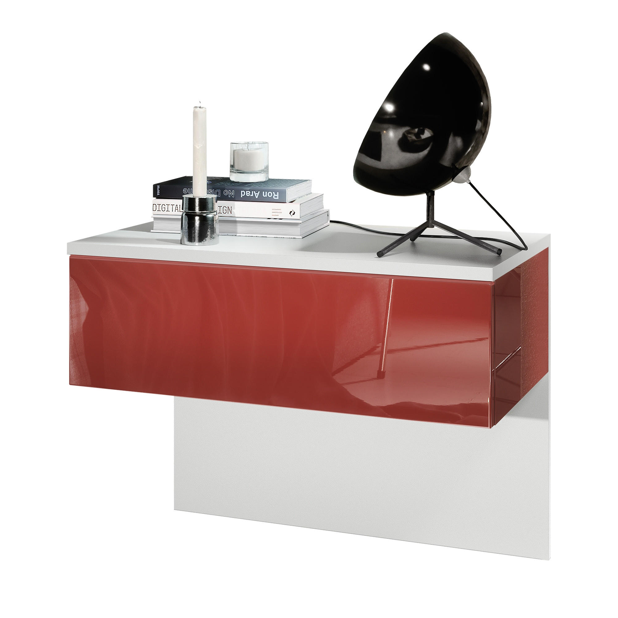 NACHTTISCH Sleep Fronten in Bordeaux Hochglanz - Bordeaux, Holzwerkstoff (60/46/35cm) - Vladon