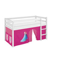 HOCHBETT JELLE mit FROZEN Vorhang - Die Eiskönigin - Kinderbett - Weiß, Holz - Lilokids