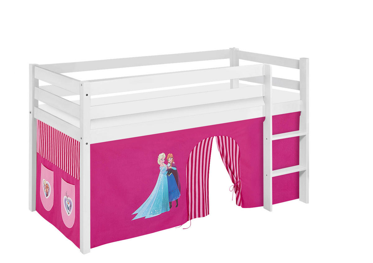 HOCHBETT JELLE mit FROZEN Vorhang - Die Eiskönigin - Kinderbett - Weiß, Holz - Lilokids