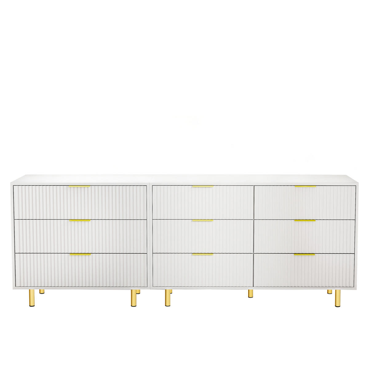 SIDEBOARD aus MDF 200x40x72 cm Weiß mit 9 Schubladen, modularer Aufstellung und goldfarbenen Metallbeinen - Weiß, Holzwerkstoff (200/72/40cm) - Modfu