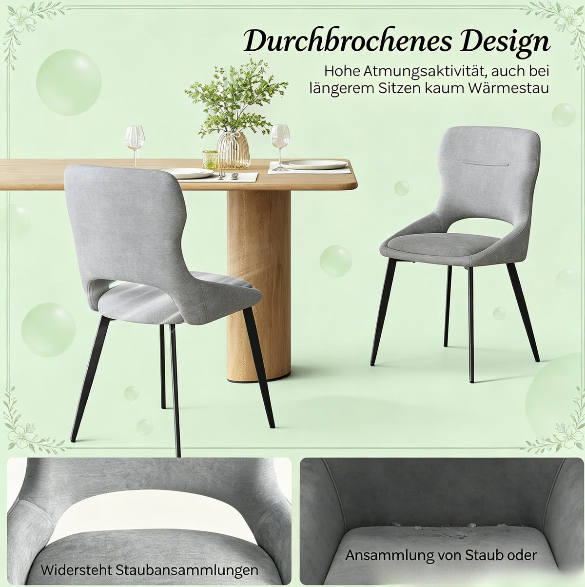 ESSSTUHL 2er-Set mit Chenillebezug Grau - Grau, Metall (40/86/43cm) - MIVRAY