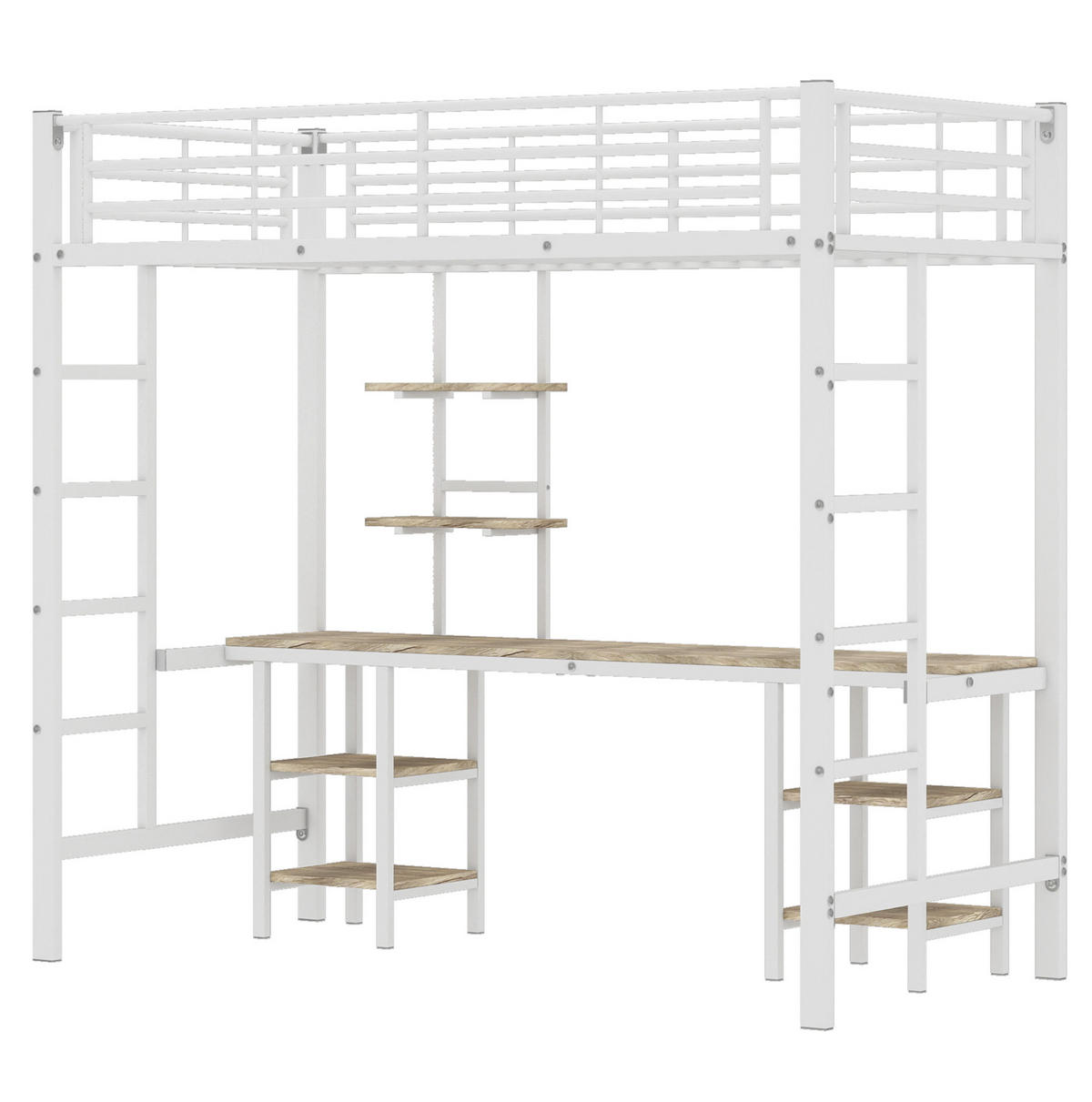 HOCHBETT 90/200 cm aus Metall und MDF mit Schreibtisch und Regalen, Weiß - Weiß, Holzwerkstoff (90/200cm) - Flora Grace
