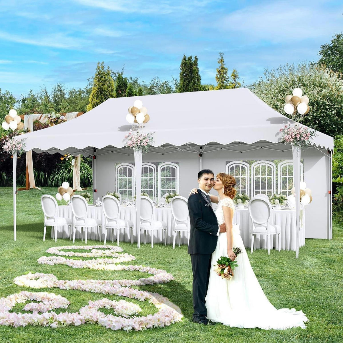 PAVILLON 3x6 m Faltpavillon Wasserdicht UV Schutz 50+ 6 Seitenwände 290-310 cm Höhe Weiß - Weiß, Textil (300/310/600cm)