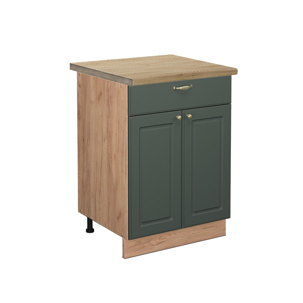 KÜCHENUNTERSCHRANK Fame-Line Grün-Gold Landhaus 60 cm mit Schublade AP Eiche - Honigeiche/Eiche Wotan, Holzwerkstoff (60/82/60cm) - Vicco