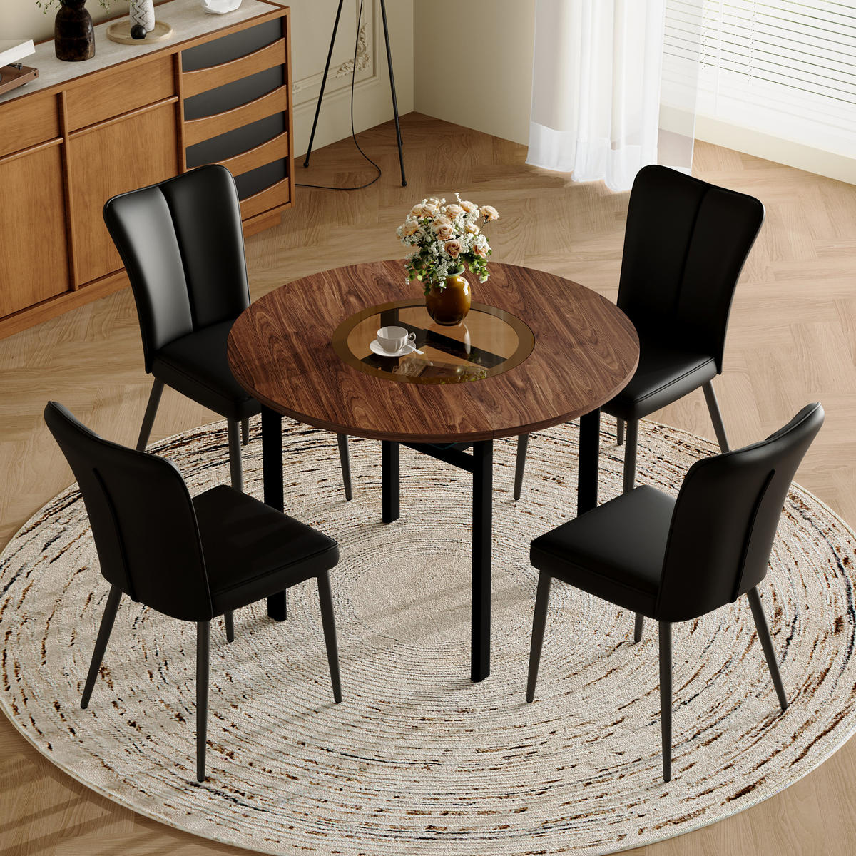 ESSGRUPPE DE-39368 5-teilig, mit 4 PU-Stühlen und Glasplatte Braun/Schwarz - Schwarz, Metall (100/76/100cm) - ComfortXL