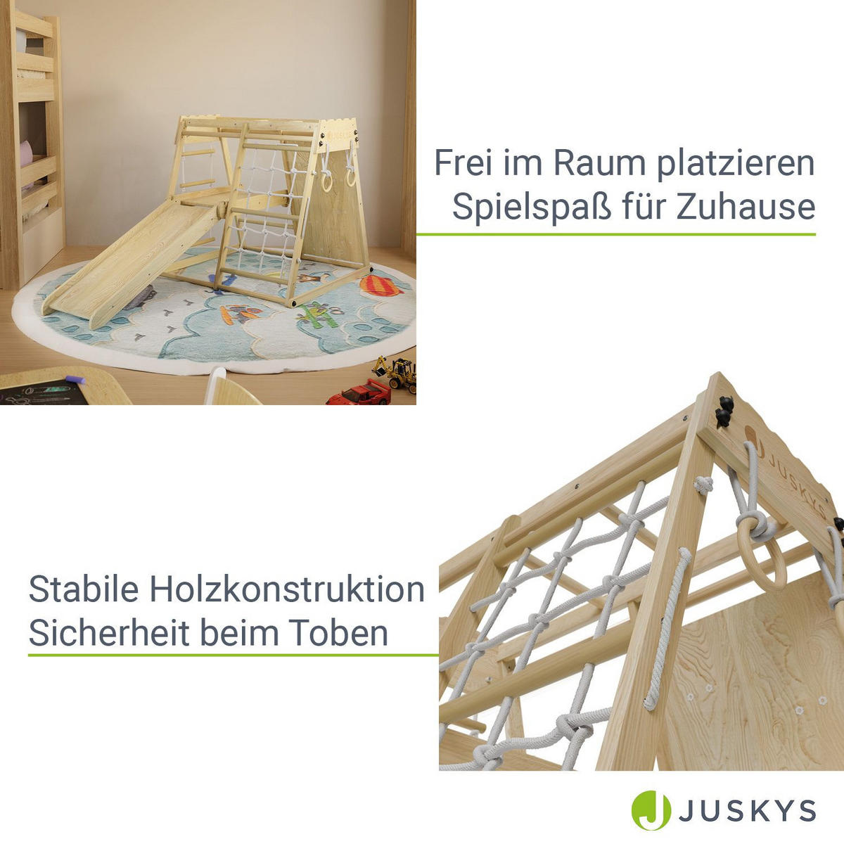 KLETTERGERÜST MINI für Kinder mit Rutsche - Naturfarben, Holz (102/98cm) - Juskys