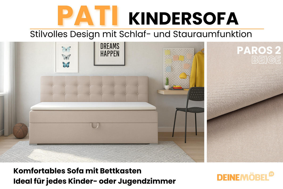 BOXBETT PATI 90/200 Beige mit Taschen-Federkernmatratze H4 - Beige, Holz/Holzwerkstoff (90/200cm) - Deine Möbel 24