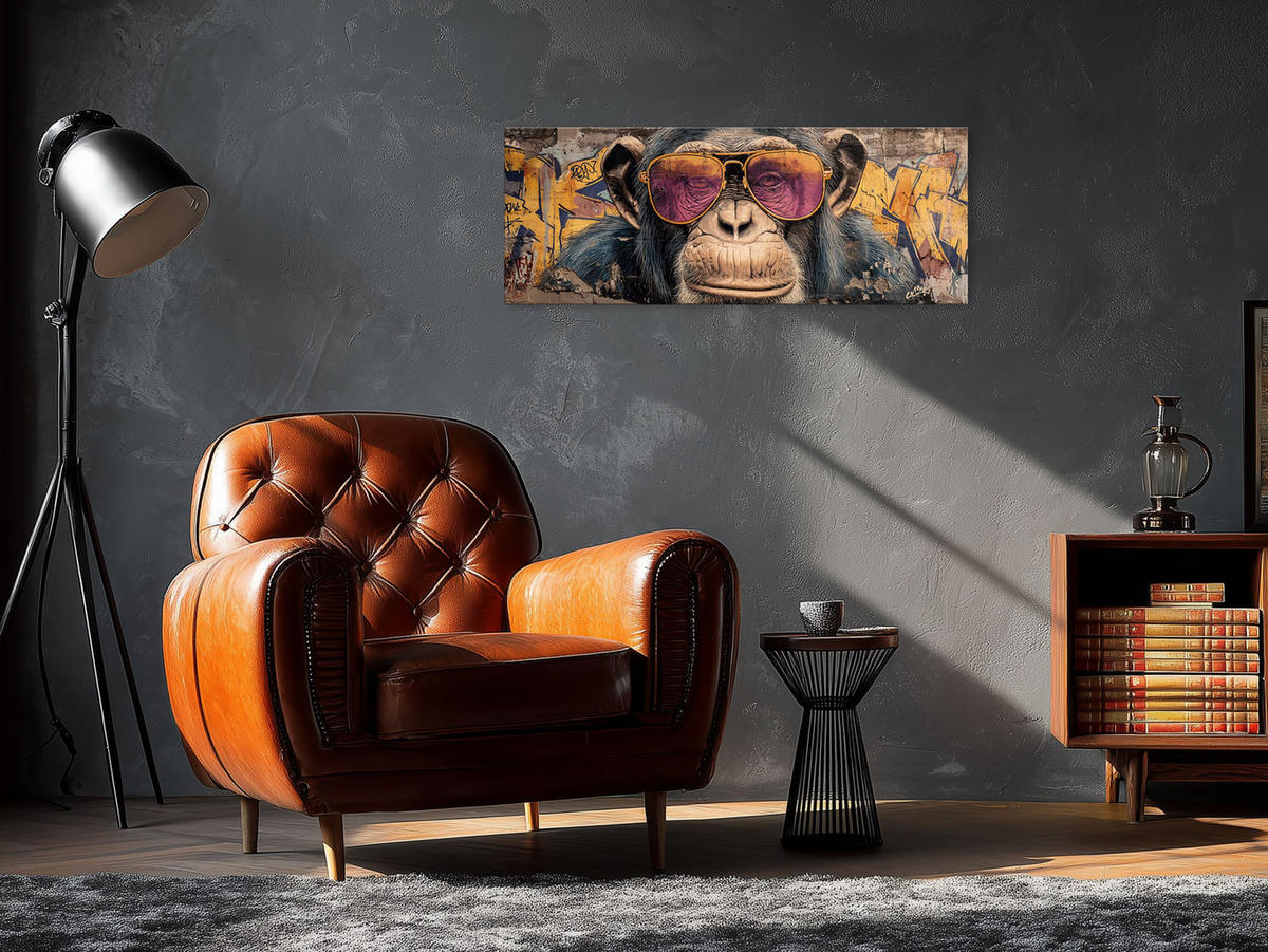 GLASBILD 80x30 cm Schimpanse Street Art - Gelb, Glas (80/30cm) - artissimo
