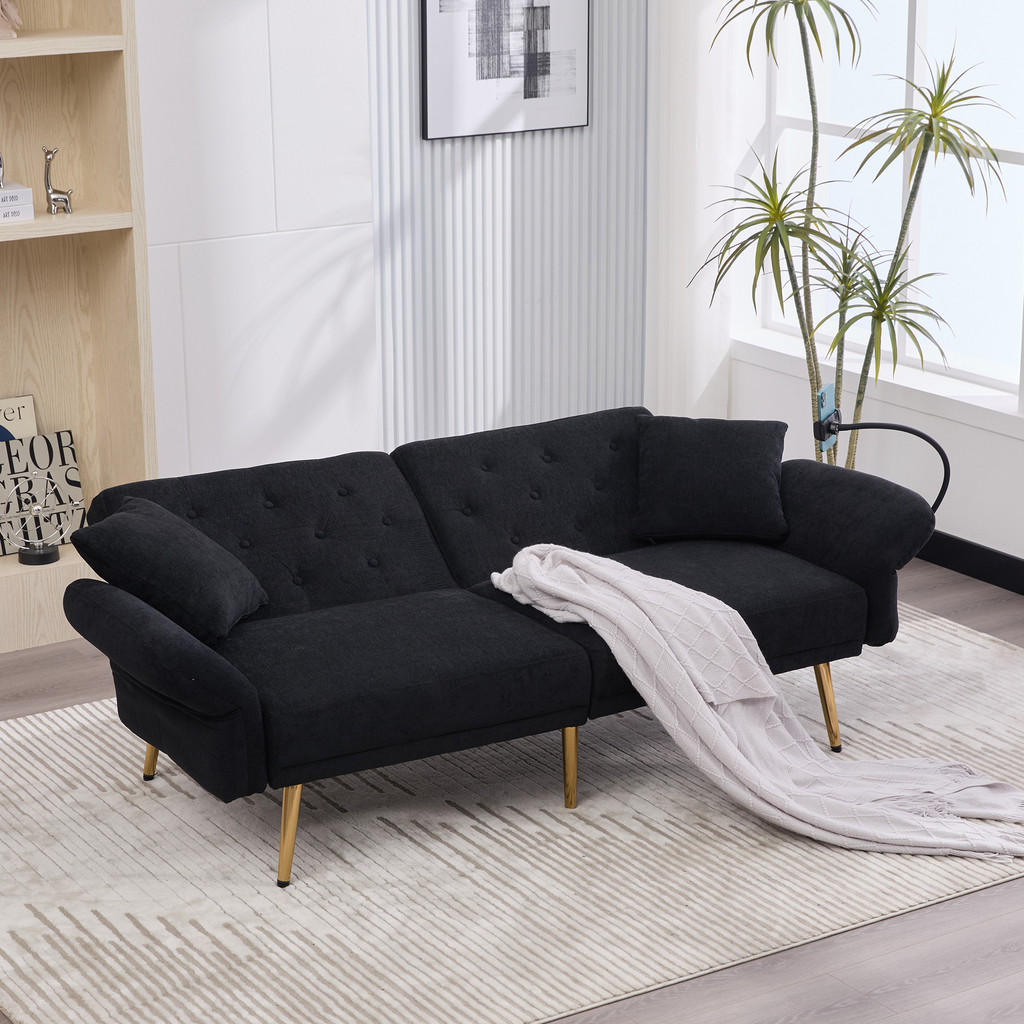 Thumbnail - Okwish Schlafsofa, Schwarz, Textil, 173x78x78 cm, Wohnzimmer, Sofas & Couches, Schlafsofas
