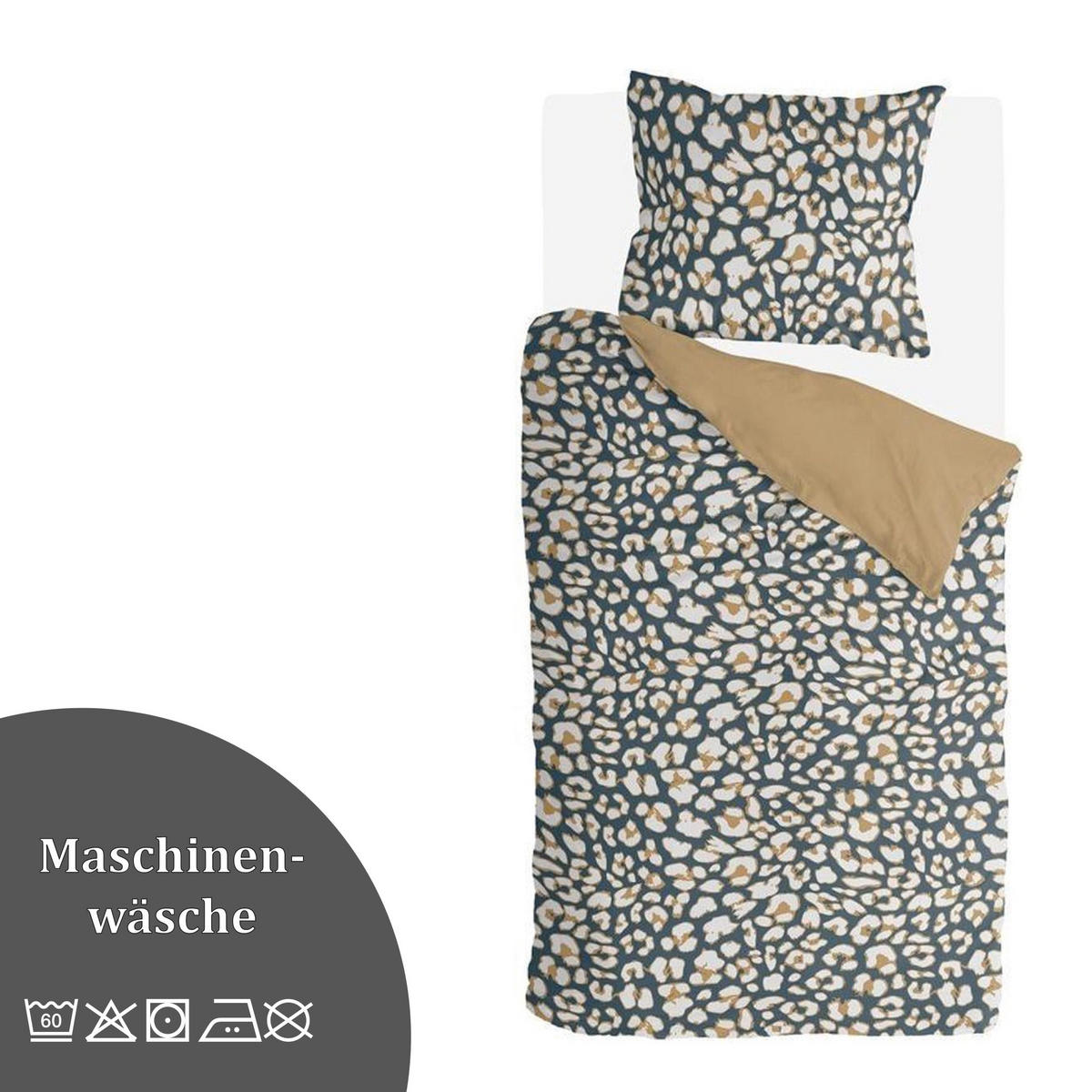 BETTWÄSCHE Byrklund 2-teilig 135x200/80x80cm Lazy Leopard - Beige, Naturmaterialien (135/200cm)