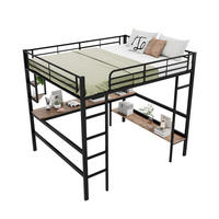 HOCHBETT 140/200 cm Schwarz aus Metall und MDF mit Schreibtisch und Regalen - Schwarz, Metall (140/200cm) - OKMYHOME