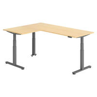 ECKSCHREIBTISCH elektrisch höhenverstellbar L-Form 160/200/74 cm in Ahornfarben/Graphitfarben - Ahornfarben/Graphitfarben, Holzwerkstoff (160/200/74cm) - bümö