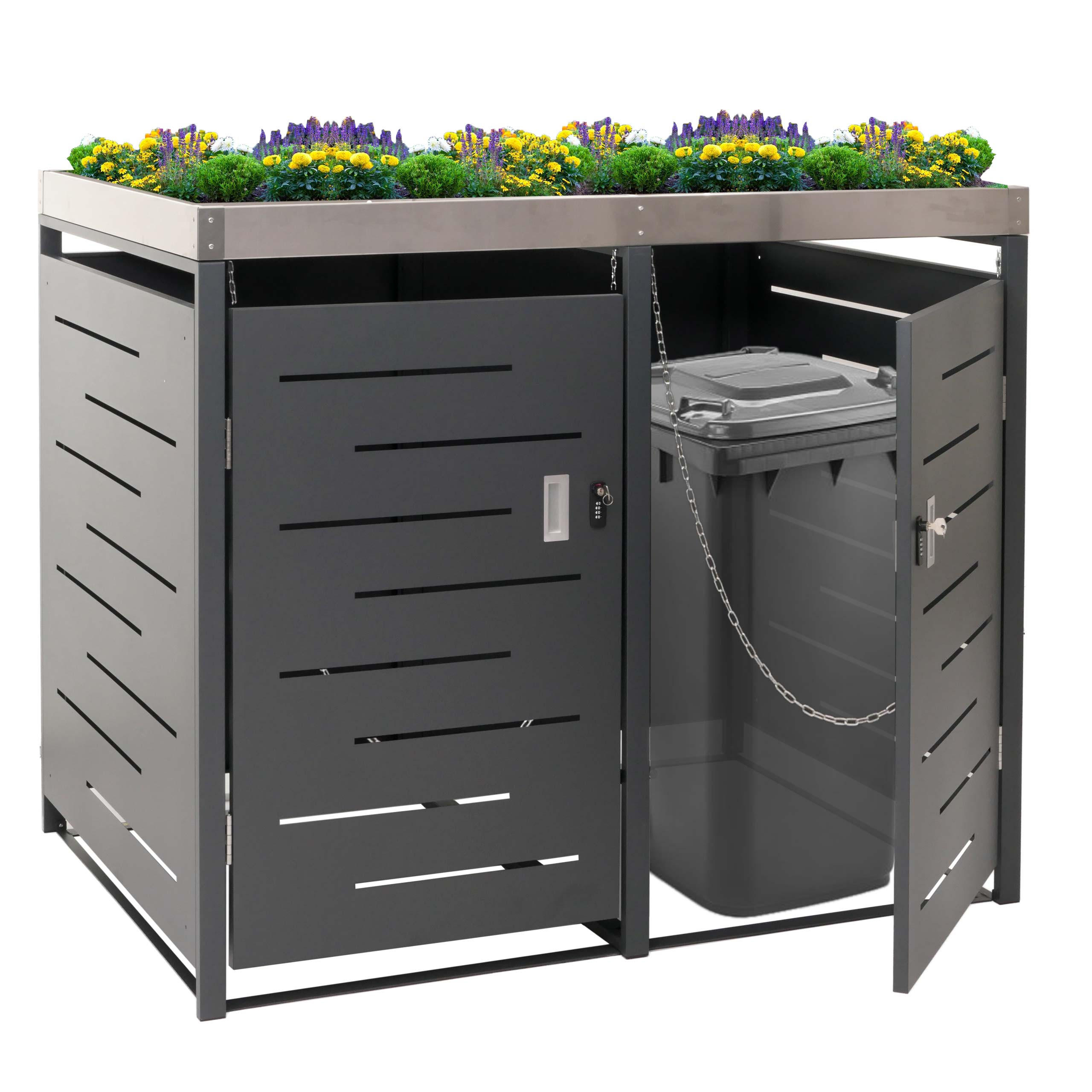 MÜLLTONNENBOX 2er 125x134x84cm 80-240 Liter - Anthrazit, Metall (134/125/84cm) - PROREGAL