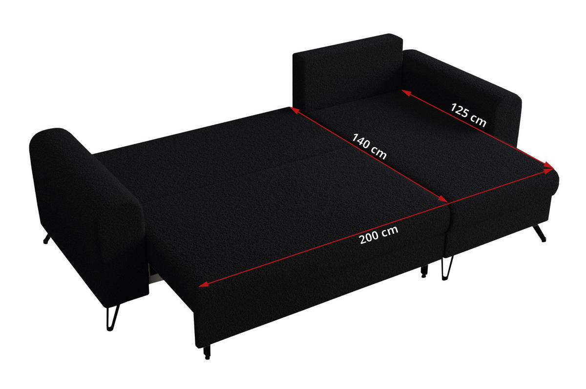 ECKSOFA Hugo Boucle Schwarz - Schwarz, Textil/Metall (242/140cm) - MKS