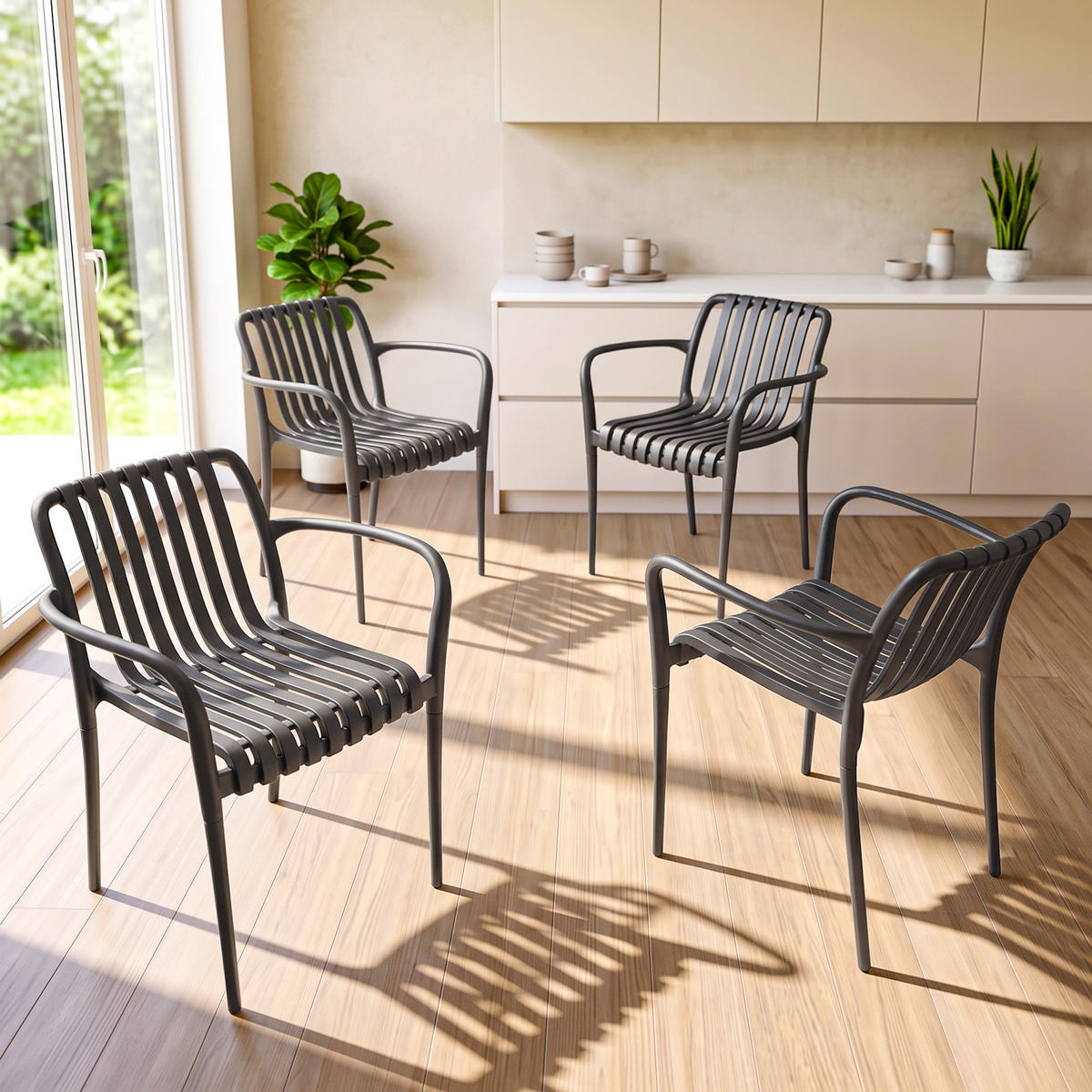 GARTENSTÜHLE 4er Set Kunststoff Dunkelgrau - Dunkelgrau, Kunststoff (55/81.5/58.5cm) - Outsunny