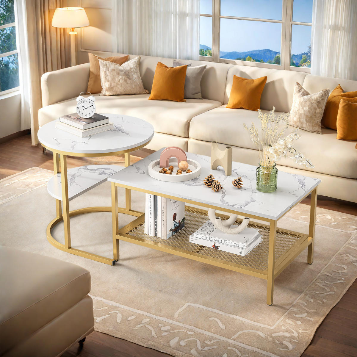 COUCHTISCH-SET Marmor-Look, Gold Metall, kombinierbar - Goldfarben, Metall (80/46/41cm) - SHOPENTRA