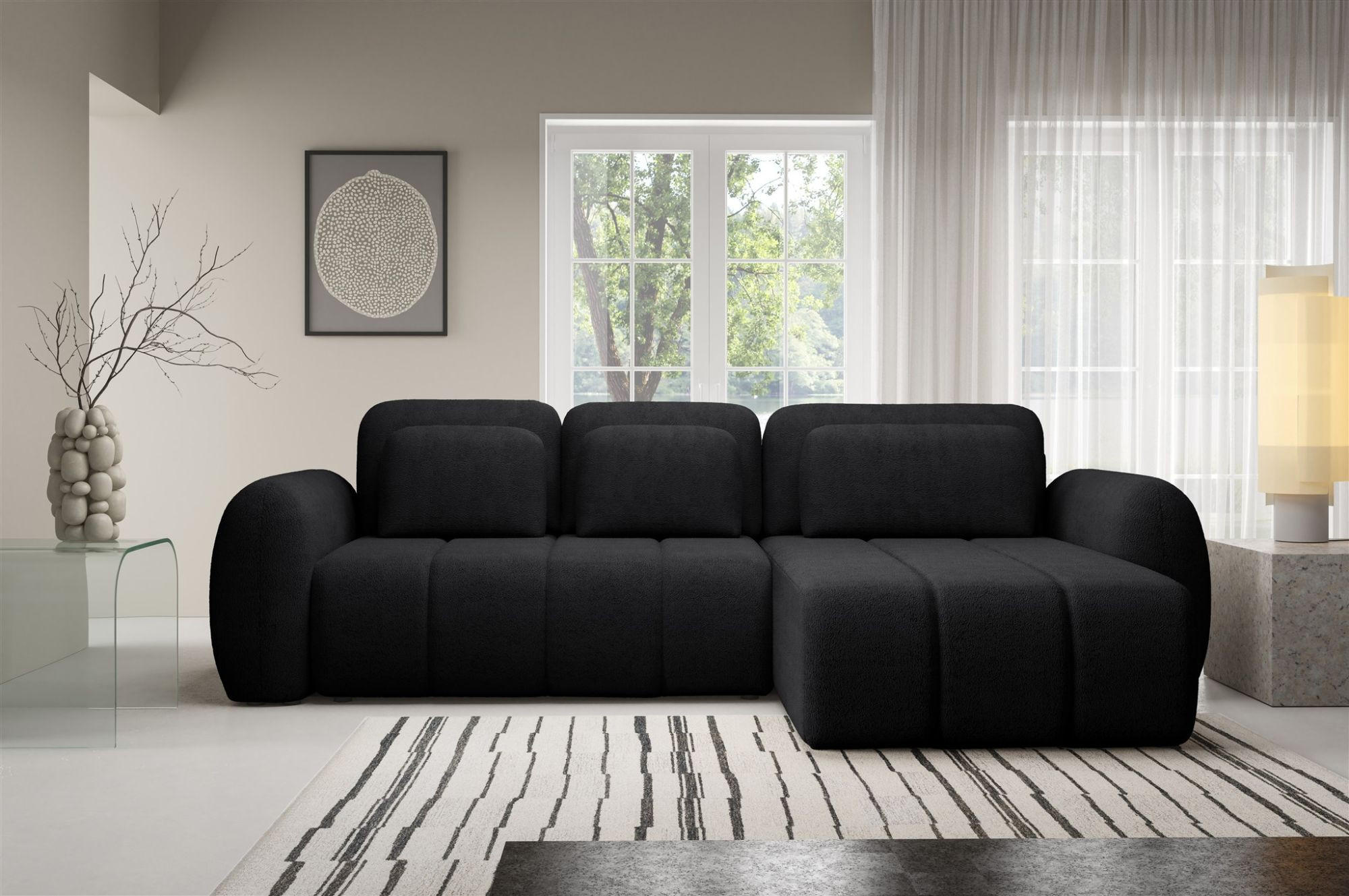 ECKSOFA Caria Mit Schlaffunktion - Schwarz, Holzwerkstoff/Textil (304/190cm) - Fun Möbel
