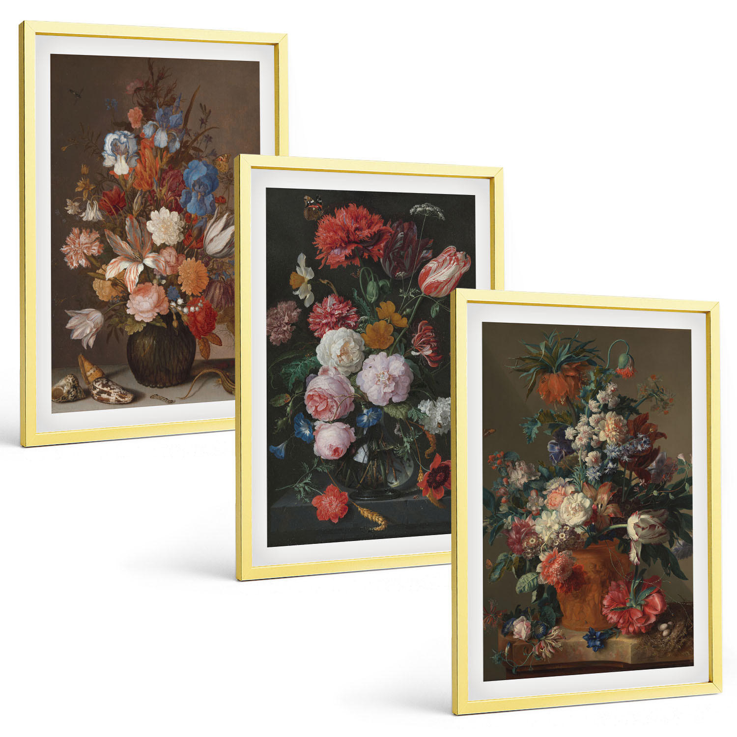 BILDER SET 3er Set - 40x60 cm Goldrahmen - Blumenarrangements in Vasen - Goldfarben, Kunststoff (40/60cm) - TULUP