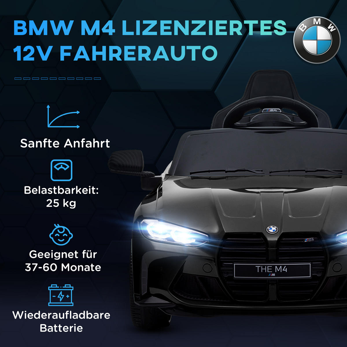 KINDER Elektroauto 12V Kinderfahrzeug mit 2,4G-Fernbedienung, 3-5 km/h, Schwarz - Schwarz, Metall (108/69.5/51cm) - AIYAPLAY