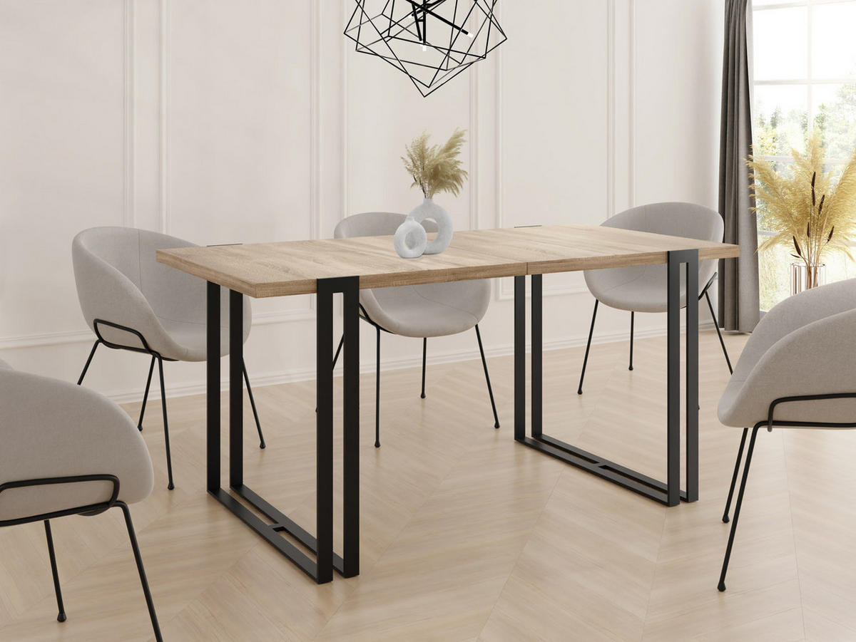 ESSTISCH Marco rechteckig ausziehbar, Sonoma Eiche 140-240/80/76 cm - Schwarz/Sonoma Eiche, Holzwerkstoff/Metall (140/80/76cm) - WFL GROUP