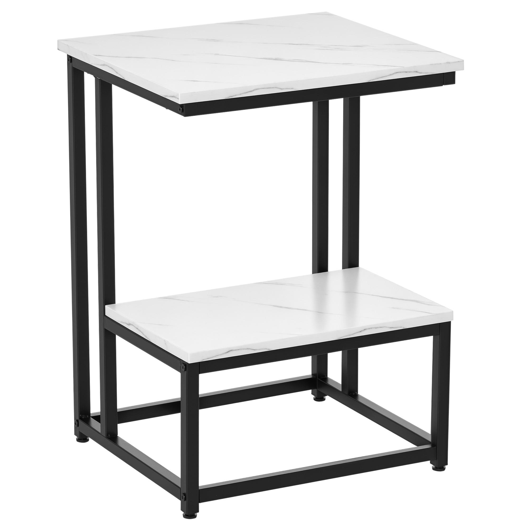 BEISTELLTISCH DE-15817 mit Marmoroptik Weiß - Schwarz, Metall (45/40/61.5cm) - ComfortXL