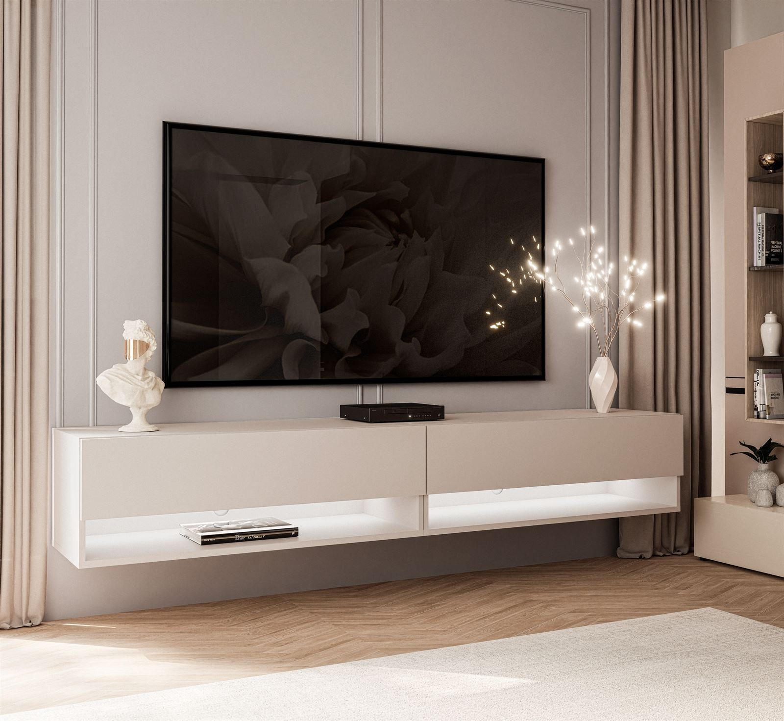 HÄNGESCHRANK TV-Möbel CALANTE 180 cm mit LED-Beleuchtung - Kaschmir, Holzwerkstoff (180/30/35cm) - Lookway