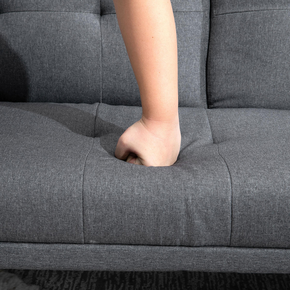 SCHLAFSOFA 3-Sitzer-Sofa Bettsofa mit Klappbarem Tisch Stoffsofa mit Leinenoptik - Dunkelgrau/Naturfarben, Holz/Textil (77/78/181cm) - HOMCOM