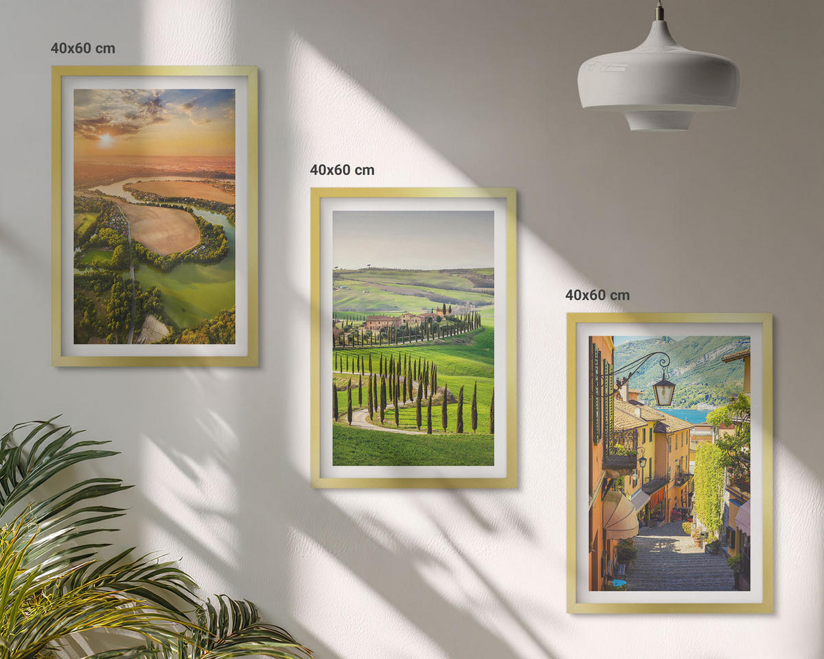 BILDER SET 3er Set - 40x60 cm Goldrahmen - Italienische Landschaften, Flussstraße - Goldfarben, Kunststoff (40/60cm) - TULUP