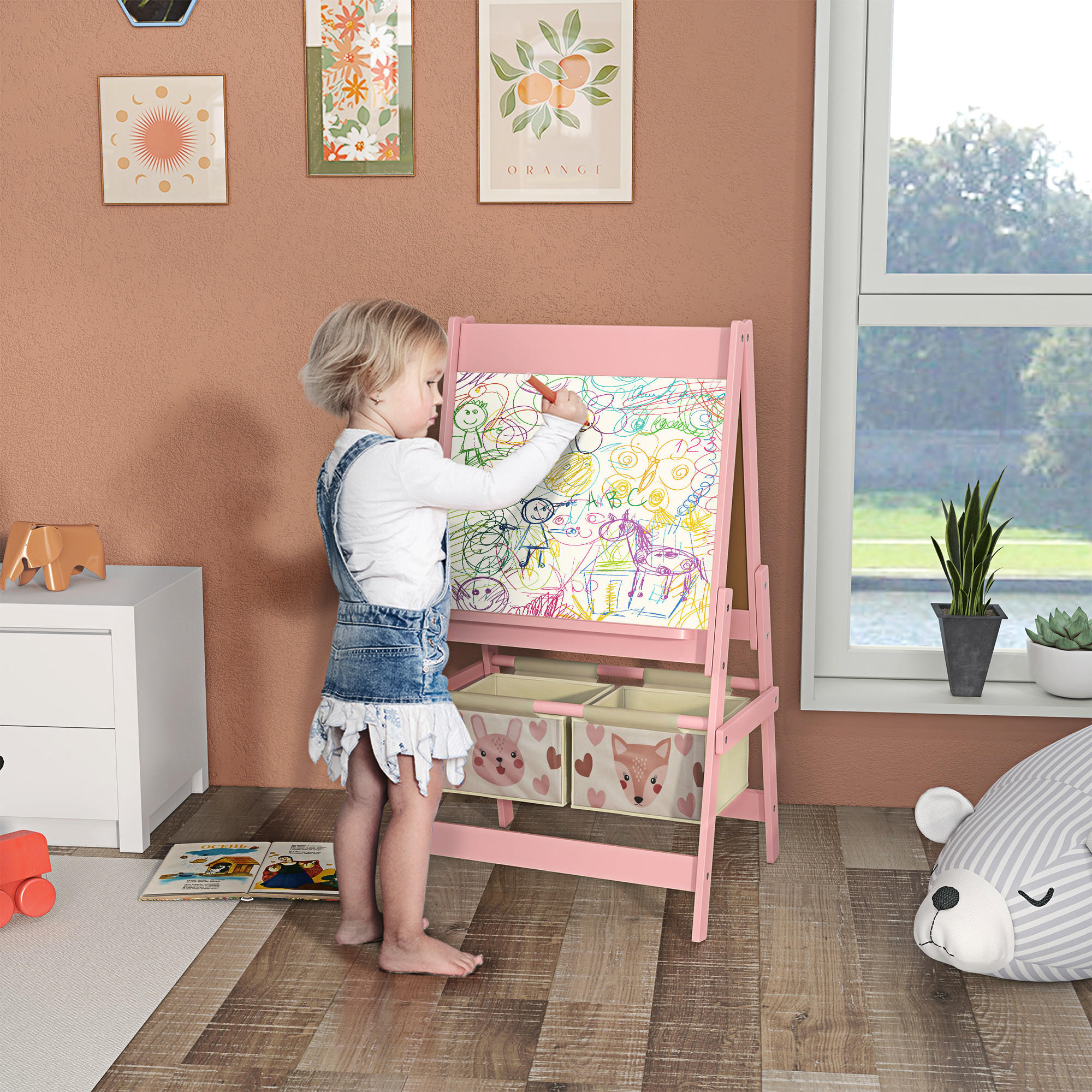 KINDERSTANDTAFEL mit Aufbewahrungskörbe - Rosa, Holzwerkstoff (46.5/93/54cm) - AIYAPLAY