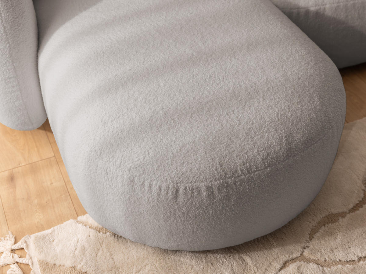 ECKSOFA Nuvola mit abgerundetem Design Hellgrau Bouclé-Stoff - Ottomane Links - Hellgrau/Schwarz, Holz/Kunststoff (190/146cm) - S-Style Möbel