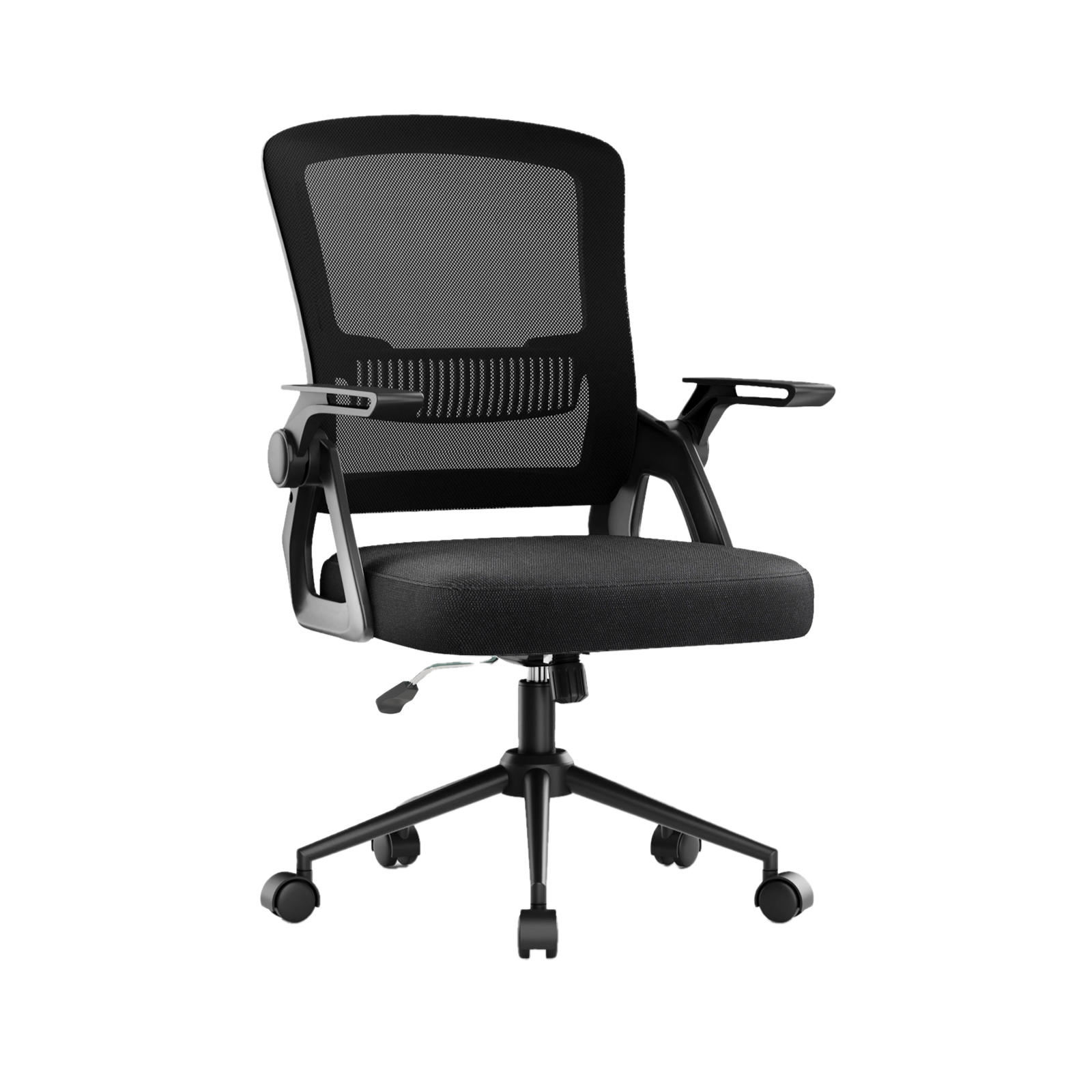 COMPUTERSTUHL drehbar, klappbare Armlehnen, Lendenstütze – Schwarz - Schwarz, Metall (60/100/60cm) - Rattantree