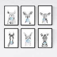 POSTER Set Mit 6 September Babytiere Mit Bubblegum Zebra Rino Deer Cowhorse Llama - Schwarz, Papier (29/3cm) - Nacnic