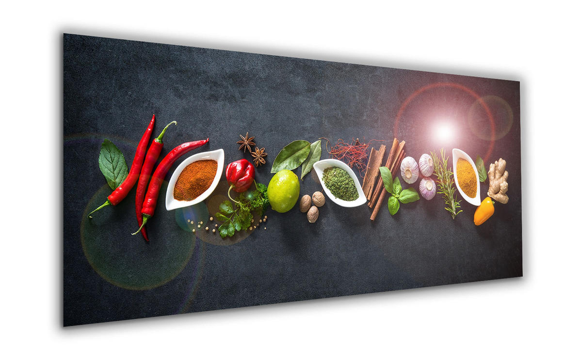 GLASBILD 125x50 cm Bild Küche Kräuter - Rot, Glas (125/50cm) - artissimo