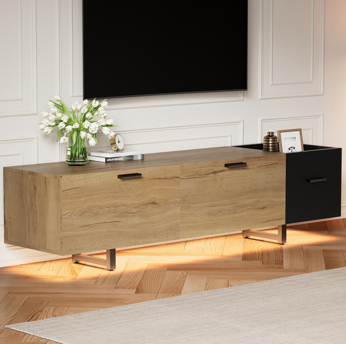 TV-SCHRANK mit Schubladen 180 x 38 x 49 cm Holzoptik Schwarz - Schwarz, Holz (38/49/180cm) - Beauniv