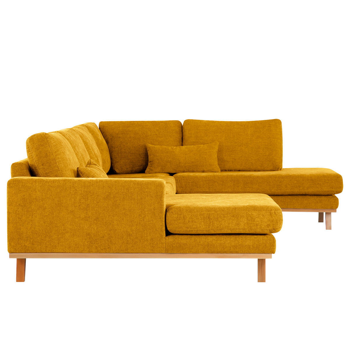 WOHNLANDSCHAFT mit Longchair - Gelb/Buchefarben, Buchenholz/Textil (371/81/219cm) - home24