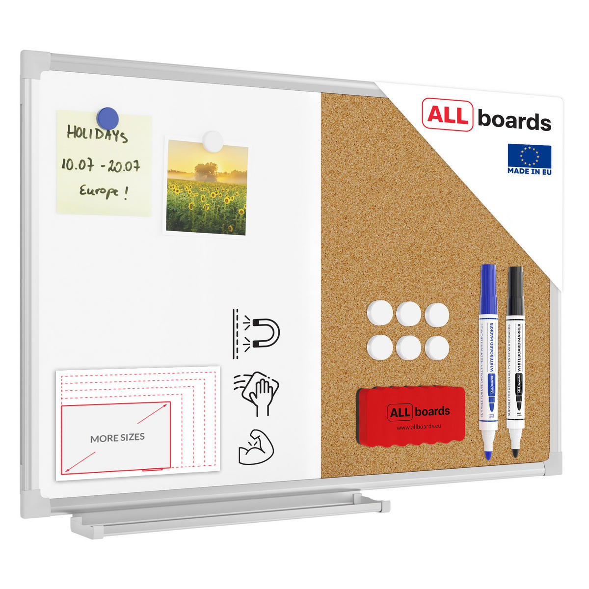 KOMBITAFEL Whiteboard und Kork-Pinnwand mit Alurahmen 60x40cm - Weiß, Metall (60/40/1.4cm) - ALLboards