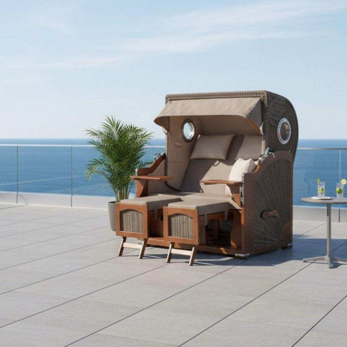 STRANDKORB XXL Düne Grande 2,5 Sitzer - Taupe/Braun, Metall (142/170/95cm) - Mr. Deko